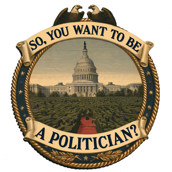 Stacked logo with the Capitol emblem, cream scroll